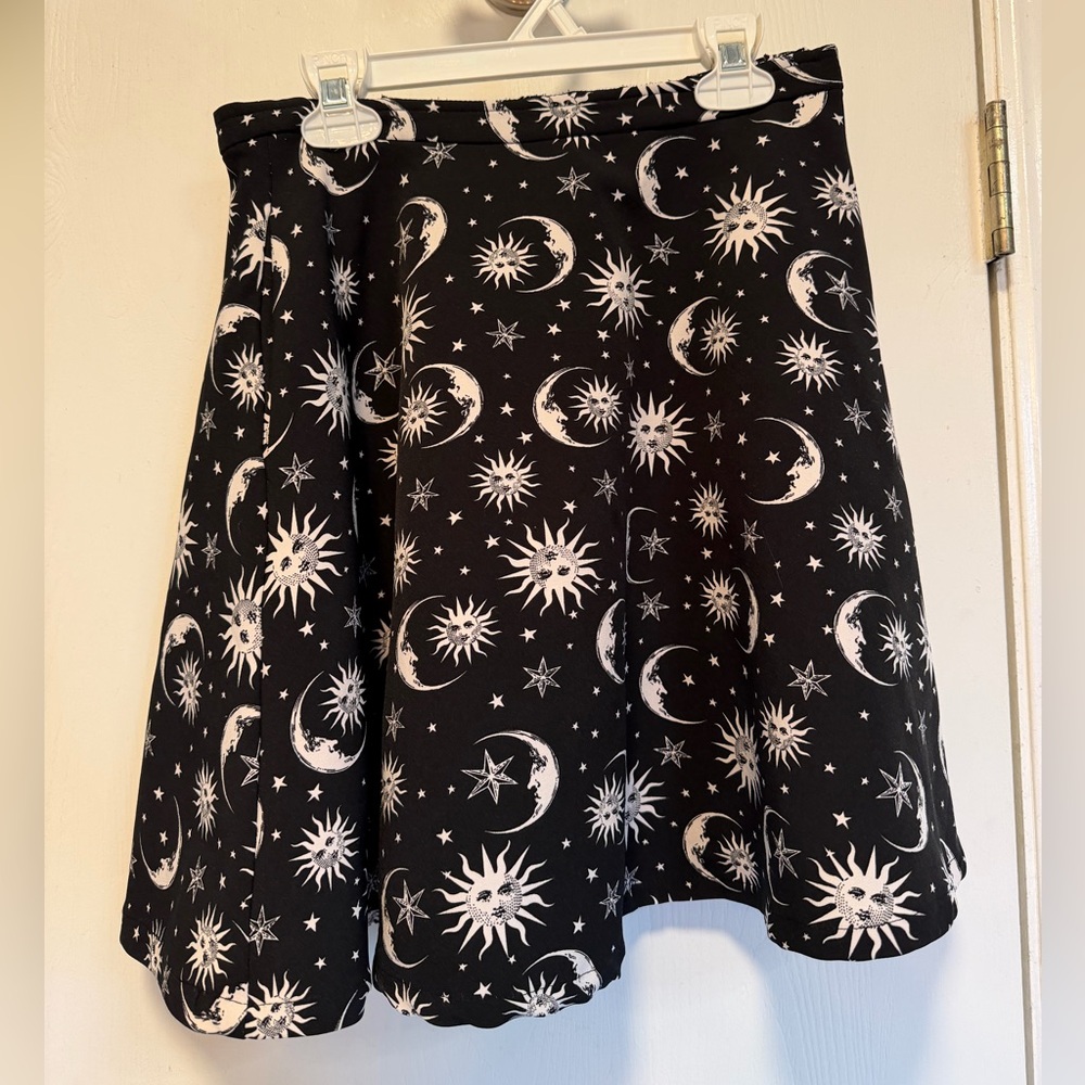 Whimsigoth Black and White Celestial Print Skirt